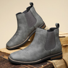(Gray, 46) Mid length boots, autumn and winter men's trendy leather boots, casual British style versatile Martin boots