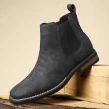 (Black, 41) Mid length boots, autumn and winter men's trendy leather boots, casual British style versatile Martin boots