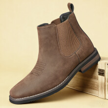 (Brown, 45) Mid length boots, autumn and winter men's trendy leather boots, casual British style versatile Martin boots