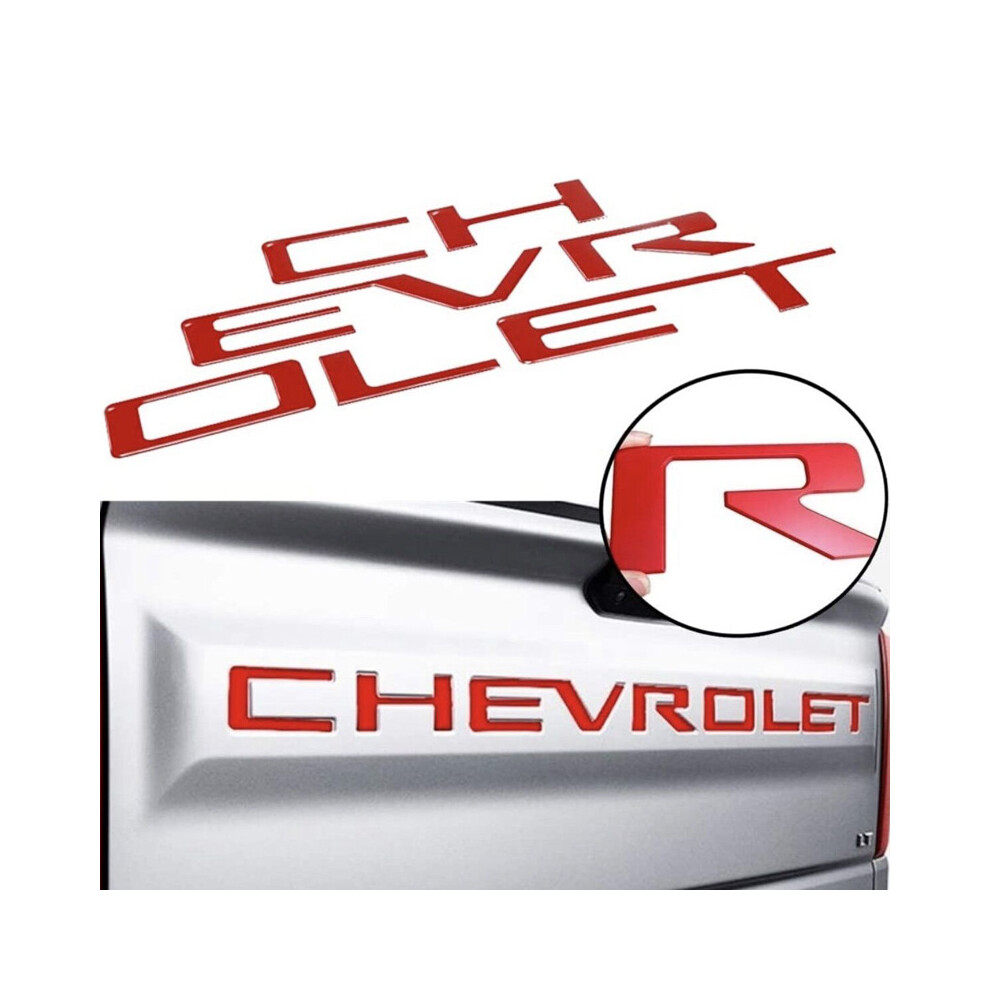 (Red) Abs Chevrolet Letter Badge Decorative Decal Compatible With Chevrolet Silverado Tailgate Red 4069369239342