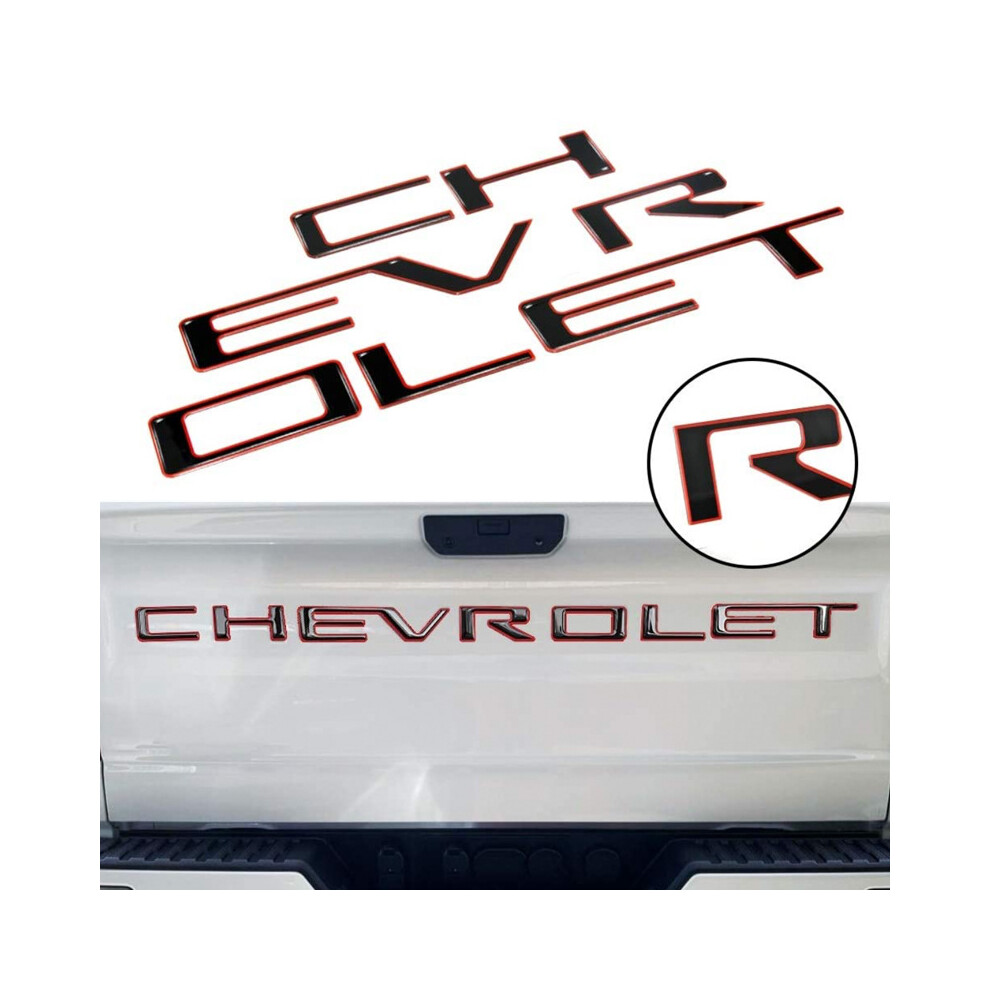 ( With Borders) Abs Chevrolet Letter Badge Decorative Decal Compatible With Chevrolet Silverado Tailgate Black/Red 4069369239366