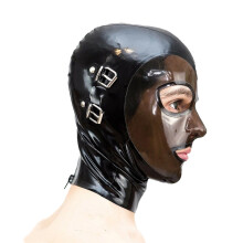 Latex Mask Rubber Hood with Detachable Blindfold and Mouthfold,Cosplay Headgear Back Zipper Handmade