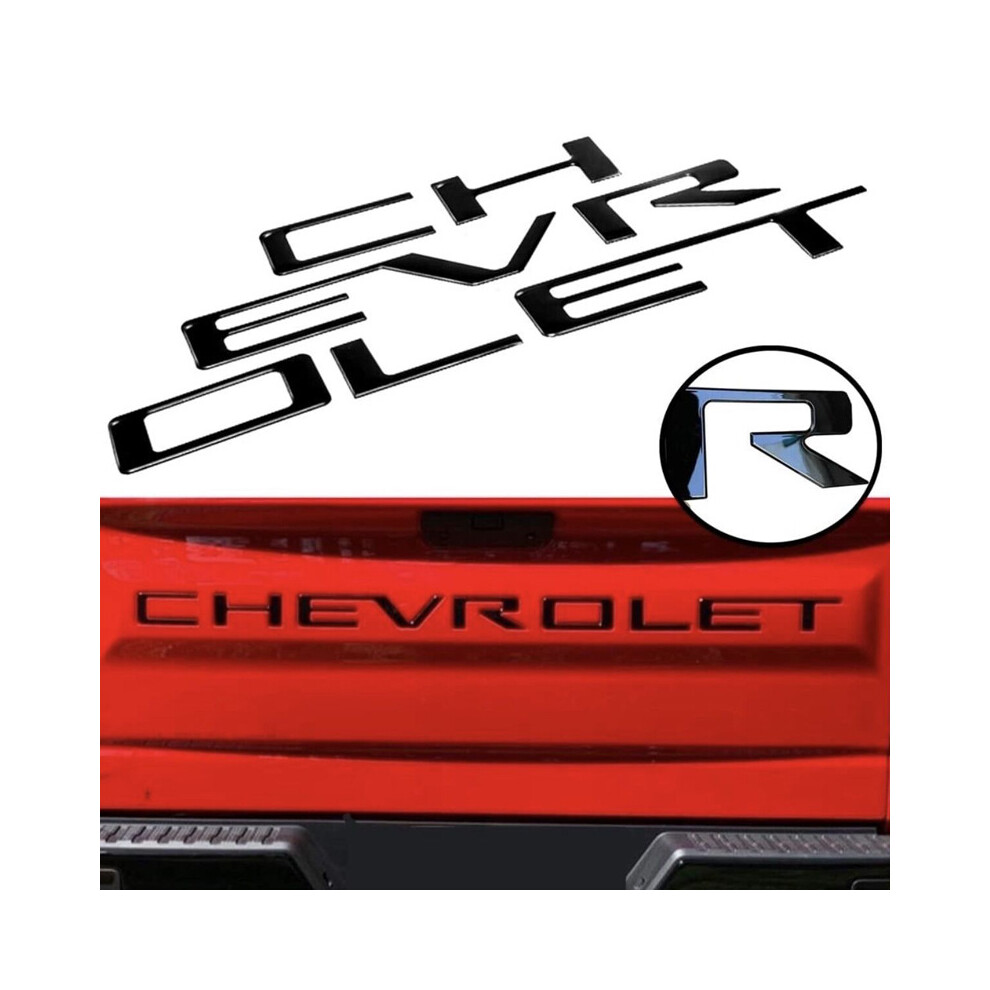 (Glossy ) Abs Chevrolet Letter Badge Decorative Decal Compatible With Chevrolet Silverado Tailgate Black 4069369239359