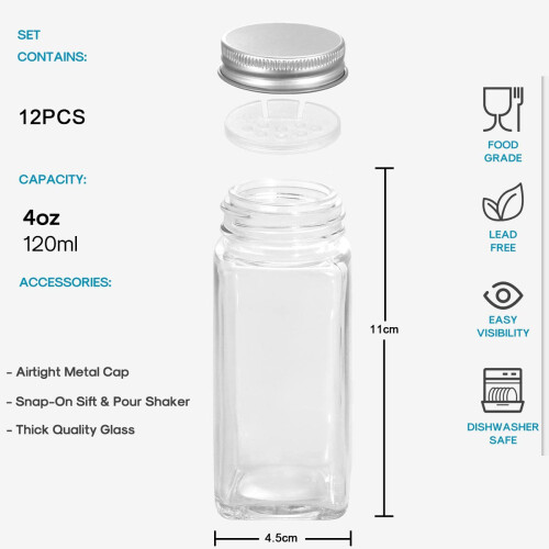 Βάζα μπαχαρικών 120ml, γαλλικού τετράγωνου σχεδιασμού, εξοπλισμένα με σχεδιασμό με 1