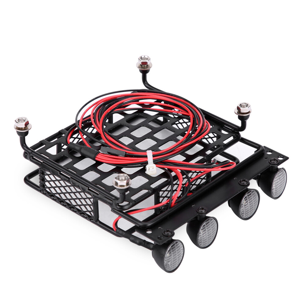 Small Rc Roof Rack Luggage Carrier With 4 Led S For 1/10 Axial Scx10 Light/White 8381362659245