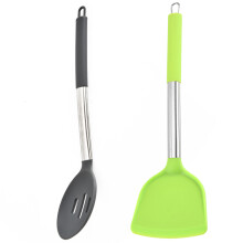 Silicone Kitchen Gadgets, Ergonomic Curved Handle Food-Grade Silicone Angled Spatula Large Size, Non Stick Coating Friendly High-Heat Resistance Tools