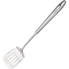 Heat Resistance Anti-Rust Stainless Steel Turner, Classic Design Slotted Cooking Utensil Thin Yet Sturdy Ergonomic Round Handle, Food Grade Material D