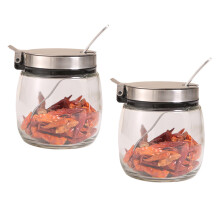 Boîtes à condiments hermétiques pour sucreries, boîtes de rangement à épices en verre et en acier inoxydable avec cuillères pour un accès et