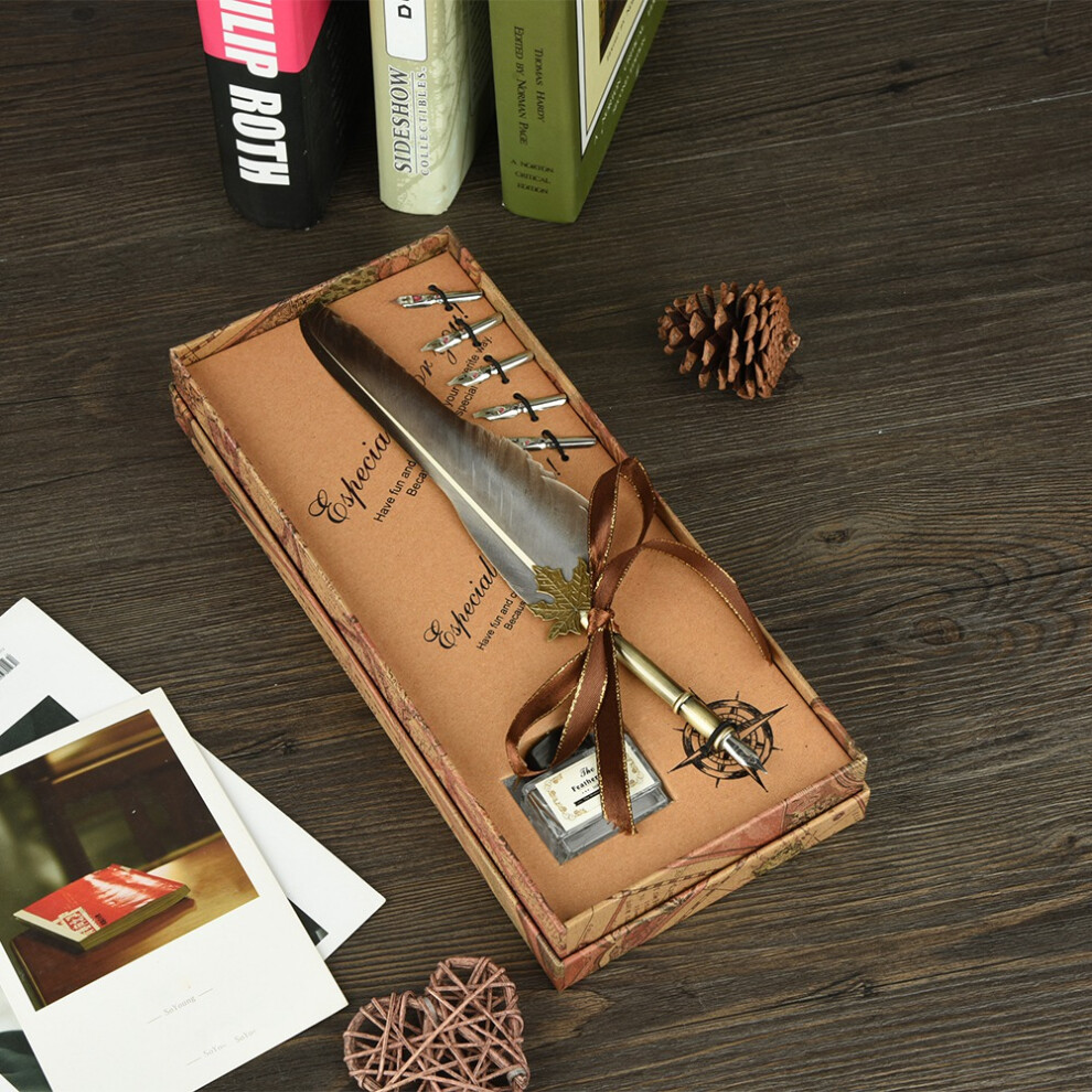 European Retro Feather Quill Pen Gift Set With Ink Bottle - Elegant Calligraphy Tool 9431362662581