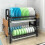 2 Tier Dish Drying Rack for Compact Spaces, Multifunction Rust Resistant Carbon Steel Kitchen Organizer Automatic Drainage System (Black) 7