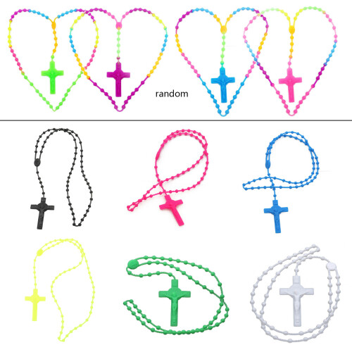 Rosary Necklace Plastic Material Religious Neck-sky blue 1