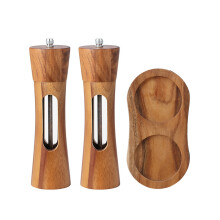 Elegant salt- og pepperkvernbrett, akasietre, elegant design for kjøkken og spisestue, lett å vedlikeholde, trebrett passer til mange møller,