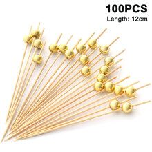 Piques à cocktails en perles dorées, élégantes en bambou pour décorations de fête, brochettes robustes et résistantes, cure-dents jetables