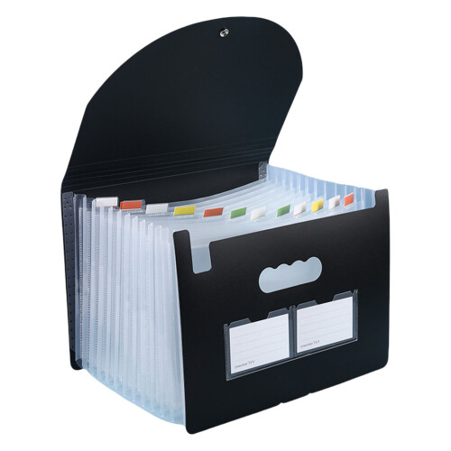 A4 Document Bag File-Black transparent in 13 grids and 6 lines