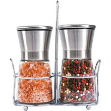 Ensemble moulin à sel et à poivre en acier inoxydable, design élégant avec récipients en verre transparent, rotor en céramique anticorrosion,