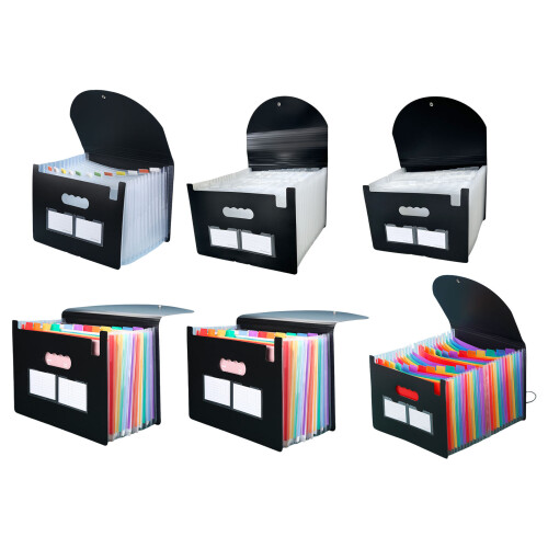 A4 Document Bag File-Black transparent in 13 grids and 6 lines 1