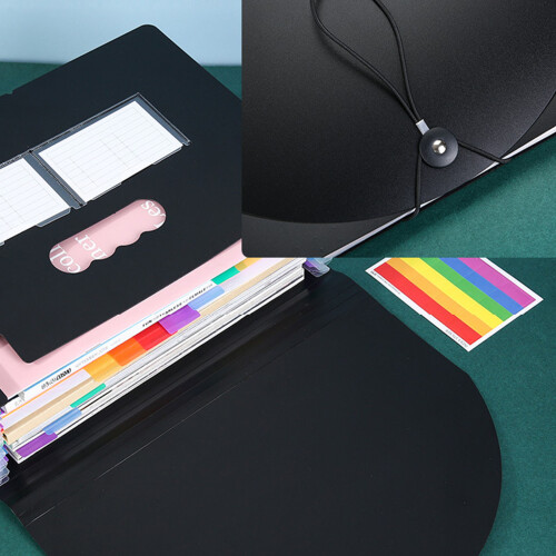 A4 Document Bag File-Black transparent in 13 grids and 6 lines 2
