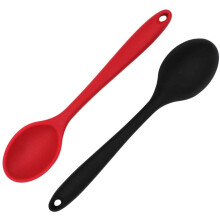 Antihaftbeschichtete Silikon-Küchenhelfer, ergonomisches Löffelset, 2er-Pack Mehrzweck-Rührlöffel zum Kochen, rot & schwarz, hitzebeständig bis