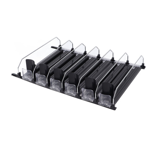 Self Pushing Can Organizer for Fridge, Adjustable Width Automatic Soda Can Dispenser with Sturdy ABS Construction, Automatic Drink Pusher Glide for Ef 2