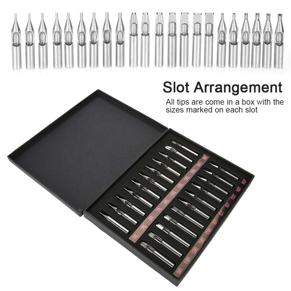 22Pcs Stainless Steel Tattoo Nozzle Tips Set with Slot Box - Sizes Mix Kit