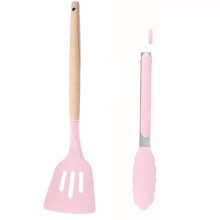 Rengøringsvenligt silikone køkkenredskabssæt, træhåndtag for varmebestandighed, non-stick beskyttelse af køkkengrej, redskabsholder, BPA-fri,