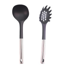 Colher de mistura com cabo durável em aço inoxidável, cabeça flexível de silicone para misturar sem riscar, resistente ao calor para maior