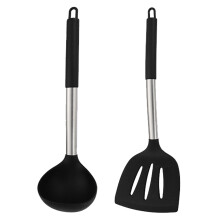 Antihaftbeschichteter, hitzebeständiger Küchenlöffel zum Kochen, Mischen, Servieren, Abgießen und Umrühren, 2-teilig mit rostfreiem