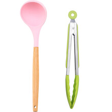 Ensemble d'ustensiles de cuisine antiadhésifs à manche en bois, écologiques, 2 pièces, faciles à nettoyer et résistants à la chaleur,