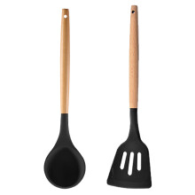 Conjunto de colheres de cozinha, resistentes a manchas, silicone de alta qualidade para panelas antiaderentes, design ergonômico, cabos de madeira