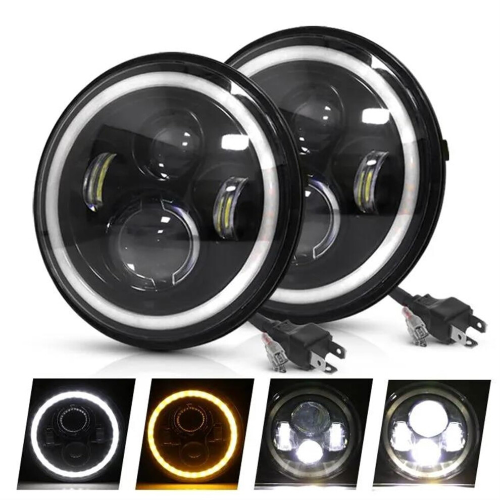 Headlamp 2Pcs Car Led 7Inch Headlight Drl H4 Hi-Lo With Halo Angel Eyes Headlamp For Lada For Niva 4X4 For Uaz 12V 24V Lenses 9105992179794