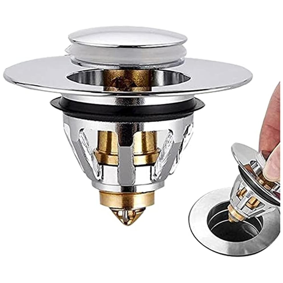 Elegant Pop-Up Drain Stopper, Universal Anti-Clog Strainer, Rust-Free Stainless Steel & Durable Brass, Hassle-Free Install & Cleanup, Quick Conversion 9318128994417