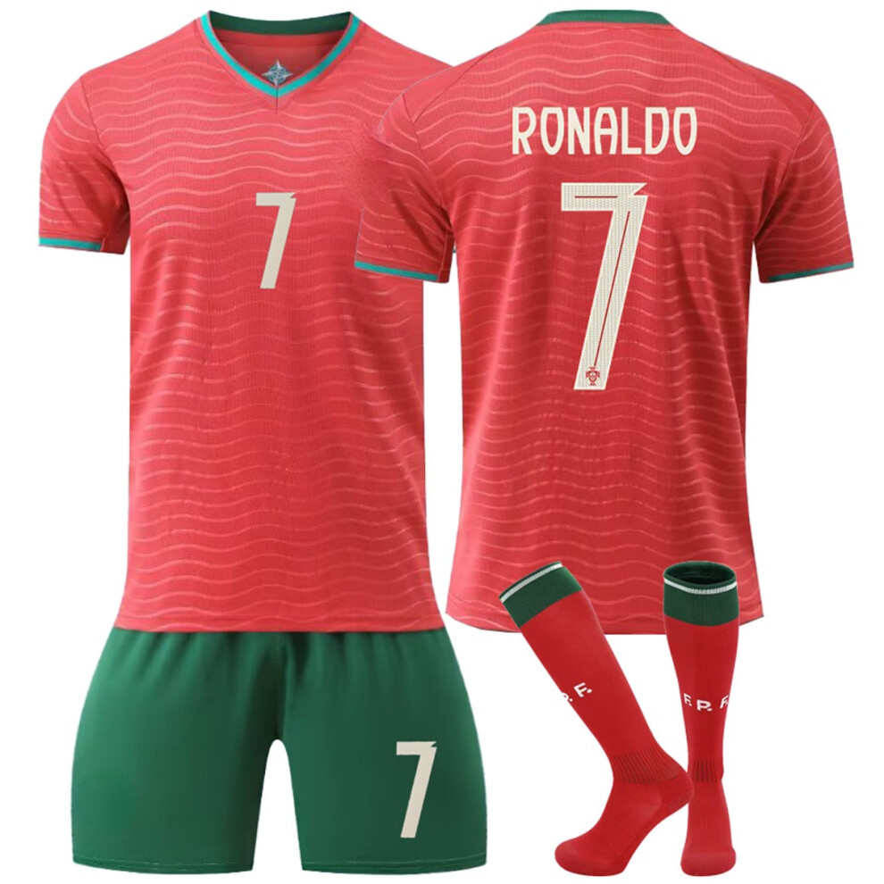 (26(140-150CM)) Red FPF Sport Socks Get Free Print #7 Ronaldo Red T-shirt & Green Shorts
