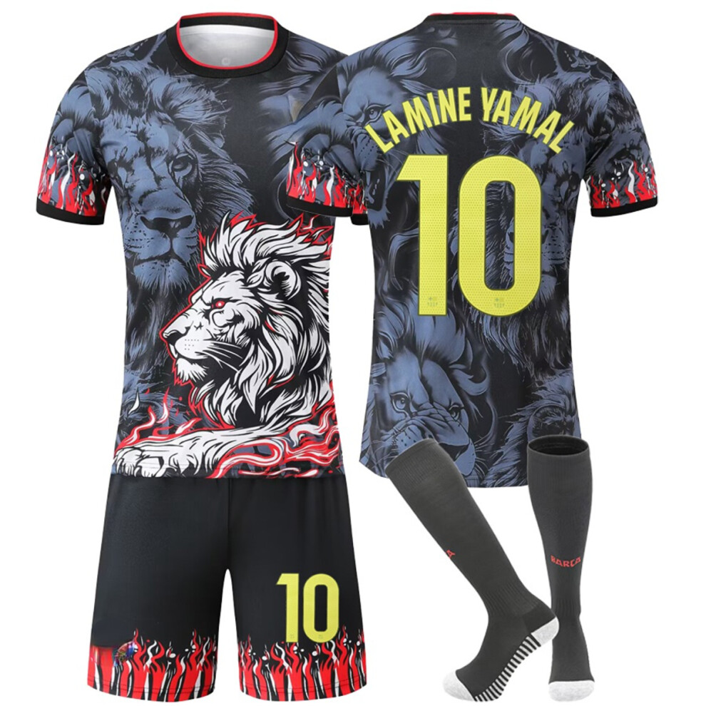 (26(140-150CM)) Barca Black Sport Socks Get Free Print #10 Lamine Yamal Dark Grey Lion T-shirt & Shorts