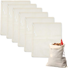Milieuvriendelijke, ongebleekte katoenen kaasdoek, trekkoordtasjes voor woondecoratie (6 stuks)
