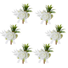 Pack of 6 White Artificial Rose Boutonniere Pin Elegant Bridals
