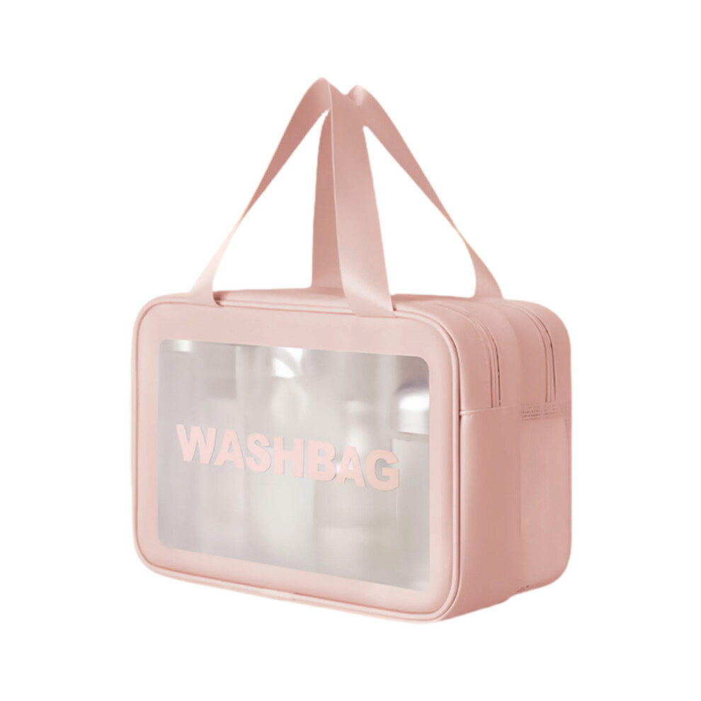 Pink Clear Cosmetic Bag Handheld Makeup Bag Large Capacity- M