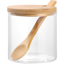 Recipient pentru condimente, sigur pentru cuptorul cu microunde, capac din bambus cu sticlă transparentă pentru canistre decorative de bucătărie,