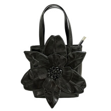 Elegant French Floral Embossed Bucket Bag For Weddings-Black