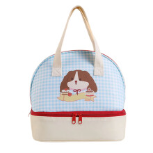 Lunchbox, Cartoon-Katzen-Lunchtasche mit 2-Blaues Gitter
