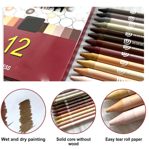 Crayons de couleur sans bois à base d'huile, 12 couleurs, pour 1