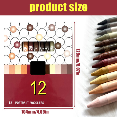 Crayons de couleur sans bois à base d'huile, 12 couleurs, pour 2
