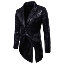 Blazer Men's Sequins Tuxedo Glitter Jacket Men's Carnival Costume Party Nightclub Show Cosplay Clothing 70s Outfit Men's Prom Fancy Dress Black M