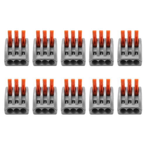 10Pcs 3-Way Terminal Block Clamp Reusable Wire Connectors with Spring Lever 2