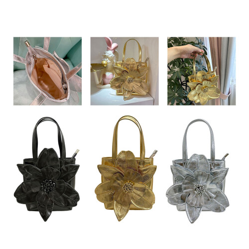 Stylish 3D Flower Evening Bag Petal Design Handbag-Silver 2