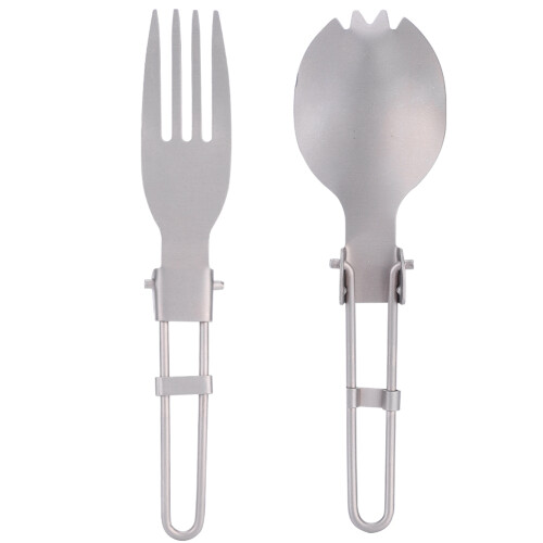 Titanium Folding Spork Fork Camping Cutlery 8.8cm Silver Lightweight