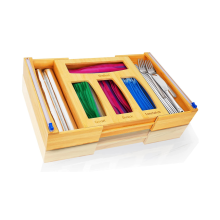Dispenser per pellicola in bambù con taglierina, organizer per cassetti da cucina per sacchetti di plastica, fogli di alluminio e pellicole, design