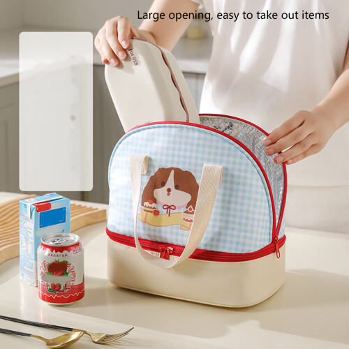 Insulated Lunch Box with 2 Main Compartments Lovely-Red grid 2