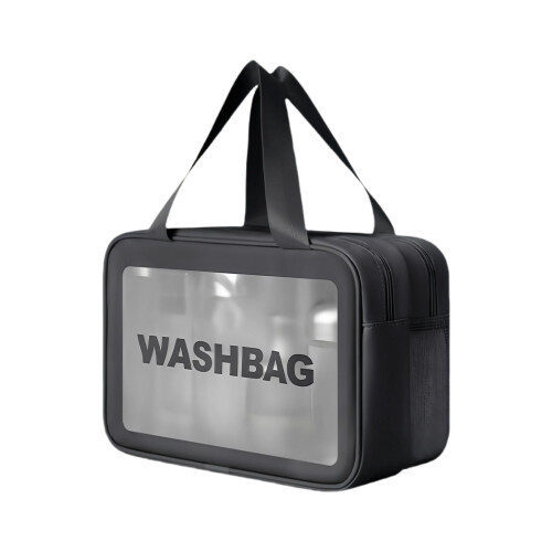 Handheld Makeup Bag Large Capacity Wash Bag Clear-Black M