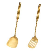 Deliciul Gourmet: Ustensile de bucătărie din oțel inoxidabil, Vase de gătit aurii, Lingurițe pentru supă cu mâner lung din oțel cu