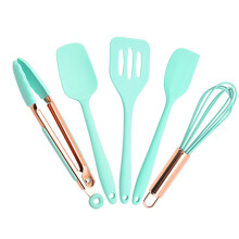 Pachet Mini Ustensile de Bucătărie Creative, Set de 5 Piese Roz și Auriu Trandafir cu Spatulă din silicon rezistentă la căldură, cu mâner